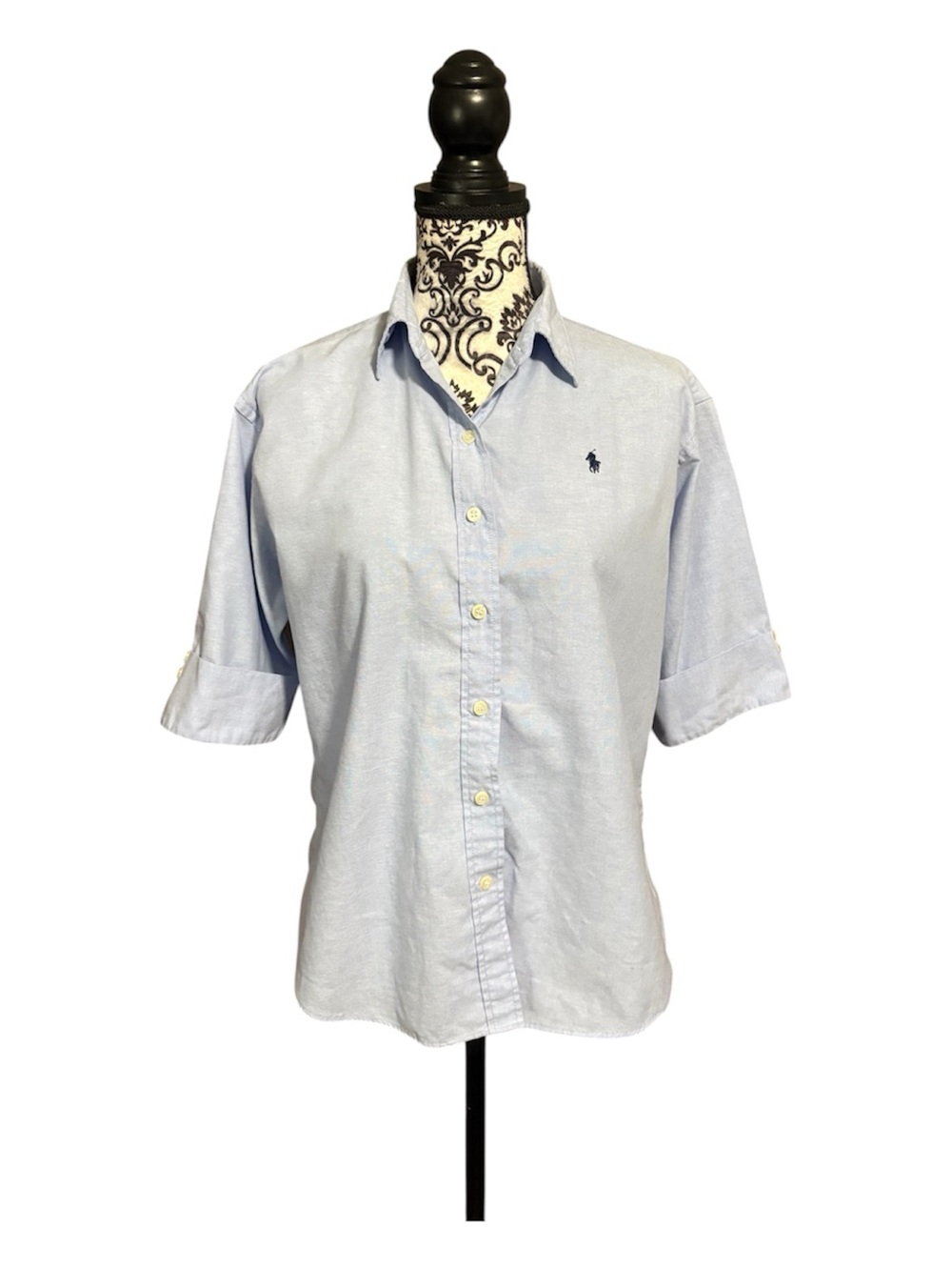 RALPH RALPH LAUREN Light Blue Short Sleeve Oxford Cotton Shirt